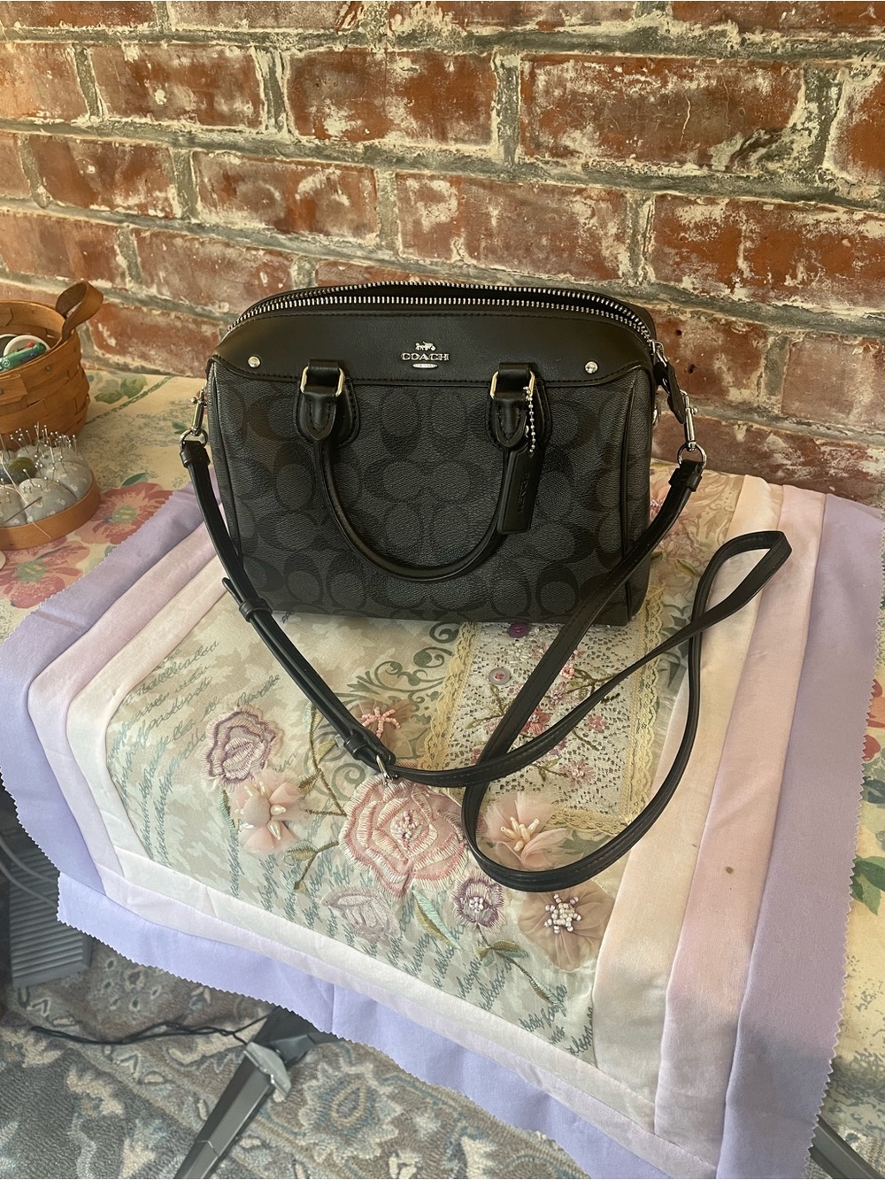 Coach Mini Bennett Signature Small Satchel in Charcoal/Black - Picture 3 of 5